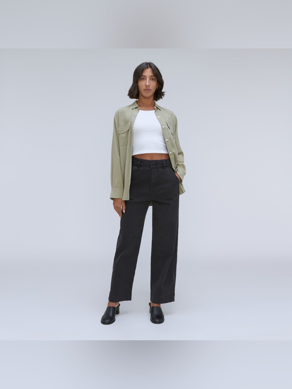 Everlane THE ORGANIC WIDE-LEG PANT in washed black - Picture 1 of 12